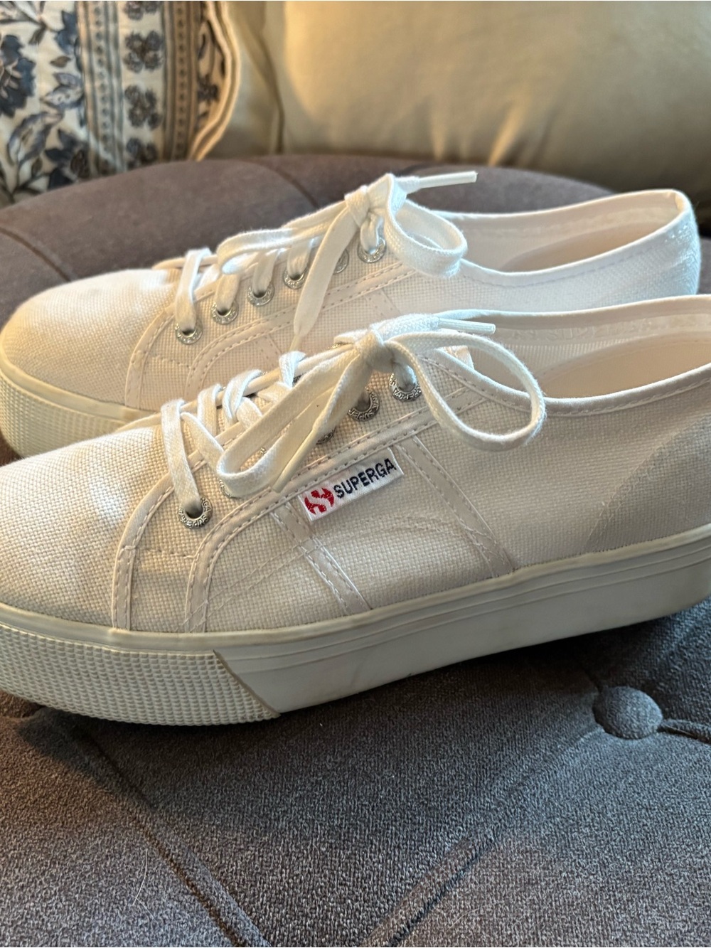 Superga White Canvas Low-Top Platform Sneakers